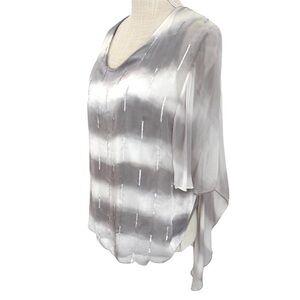 Gigi Moda Taupe / Cream Striped Layered Silk Top With Sequins Trim Made In Italy